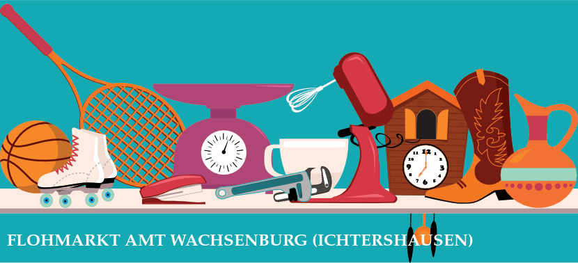 Flohmarkt-Ansicht von oben mit unterschiedlichen Ausstellungsstücken - Trödelmarkt in Amt Wachsenburg
