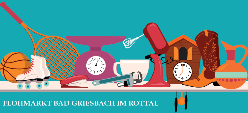 Flohmarkt-Ansicht von oben mit unterschiedlichen Ausstellungsstücken - Trödelmarkt in Bad Griesbach