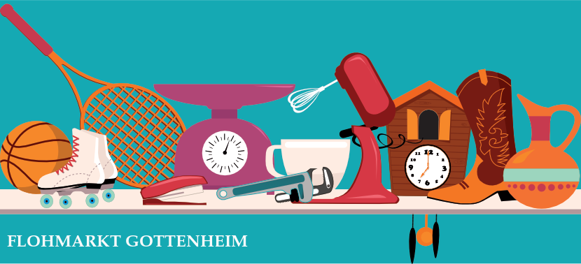 Flohmarkt-Ansicht von oben mit unterschiedlichen Ausstellungsstücken - Trödelmarkt in Gottenheim