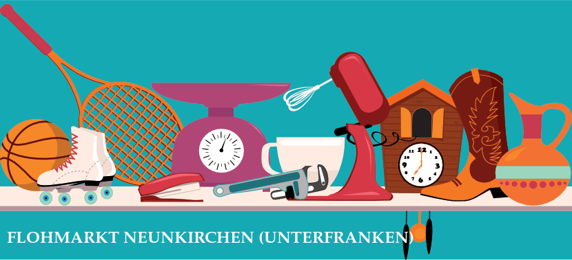 Flohmarkt-Ansicht von oben mit unterschiedlichen Ausstellungsstücken - Trödelmarkt in Neunkirchen