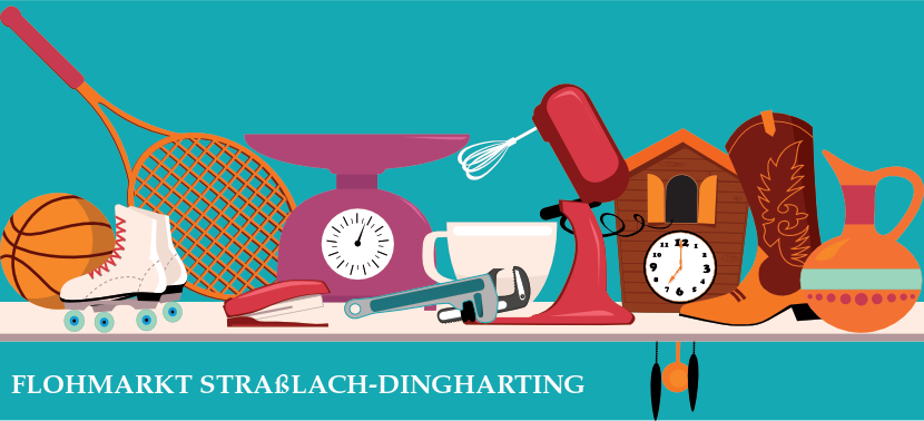 Flohmarkt-Ansicht von oben mit unterschiedlichen Ausstellungsstücken - Trödelmarkt in Straßlach-Dingharting